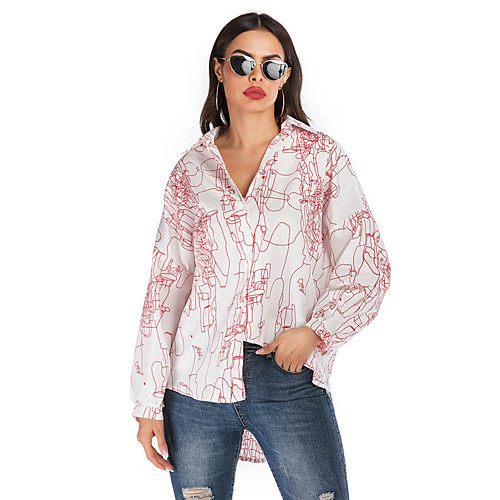 

Women's Blouse Shirt Color Block Graphic Prints Long Sleeve Shirt Collar Basic Tops Black Blue Red