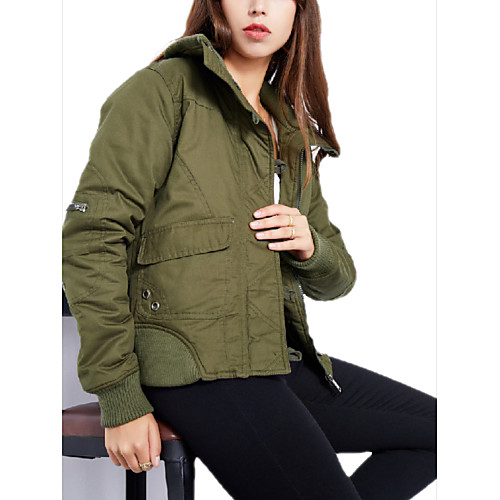 

Women's Padded Short Coat Loose Jacket Solid Colored Blushing Pink Army Green