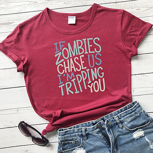 

Women's T shirt Graphic Text Letter Print Round Neck Basic Tops 100% Cotton Yellow Blushing Pink Wine