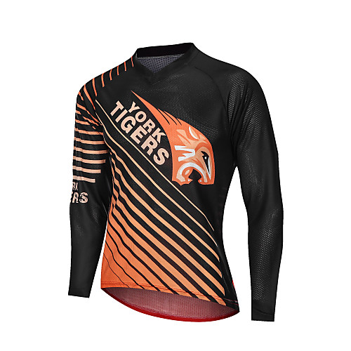 

YORK TIGERS Men's Long Sleeve Cycling Jersey Downhill Jersey Black / Orange Stripes Gradient Tiger Bike Tee Tshirt Quick Dry Breathable Reflective Strips Sports Clothing Apparel / Advanced / Advanced