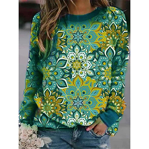 

Women's Hoodie Sweatshirt Floral Daily Other Prints Basic Hoodies Sweatshirts Loose Blue Green
