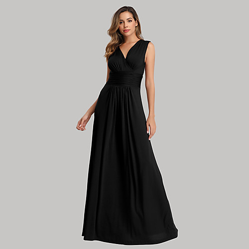 

A-Line Empire Sexy Party Wear Formal Evening Dress V Neck Sleeveless Floor Length Spandex with Ruched 2021