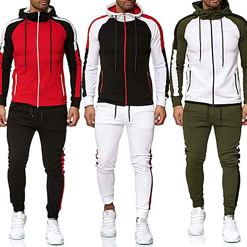 

Men's 2 Piece Full Zip Tracksuit Sweatsuit Street Athleisure 2pcs Winter Long Sleeve Thermal Warm Moisture Wicking Soft Fitness Gym Workout Running Jogging Training Sportswear Hoodie Black / Red