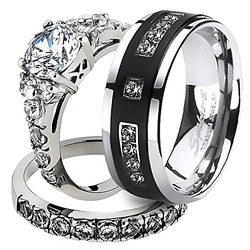 

couple stainless steel bridal set titanium wedding band for men women