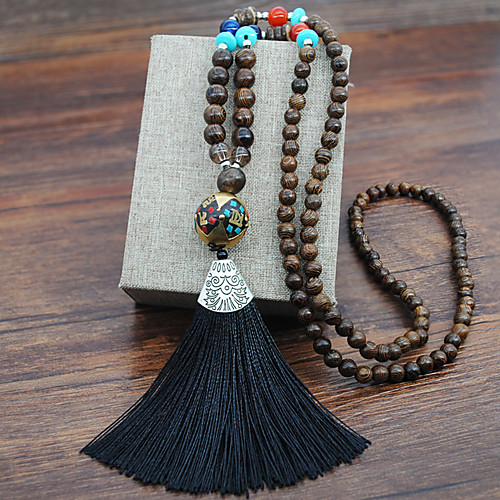 

Women's Pendant Necklace Beaded Necklace Tassel Precious Blessed Luxury Ethnic Vintage Classic Wooden Resin Alloy Blue Purple Yellow Black Red 80 cm Necklace Jewelry 1pc For Street Gift Prom Birthday