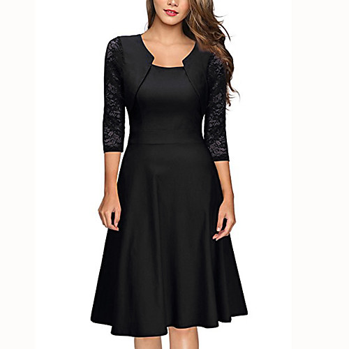 

A-Line Minimalist Elegant Party Wear Cocktail Party Dress Jewel Neck 3/4 Length Sleeve Knee Length Cotton with Ruffles 2021