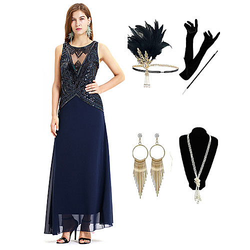 

The Great Gatsby 1920s Vintage Vacation Dress Flapper Dress Outfits Masquerade Prom Dress Women's Costume Blue Vintage Cosplay Party Prom / Gloves / Headwear / Necklace / Bracelets & Bangles
