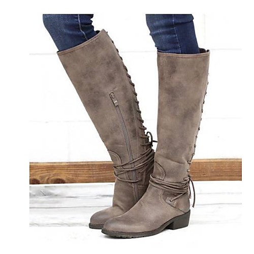 

Women's Boots Cowboy Boots Riding Boots Cuban Heel Round Toe Knee High Boots Basic Casual Daily Walking Shoes PU Solid Colored Gray Black Brown