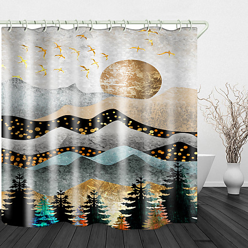 

Painting Sunrise Print Waterproof Fabric Shower Curtain for Bathroom Home Decor Covered Bathtub Curtains Liner Includes with Hooks