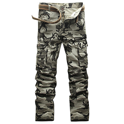 

Men's Basic Cotton Slim Daily Tactical Cargo Pants Camouflage Full Length Print Gray / Fall / Winter