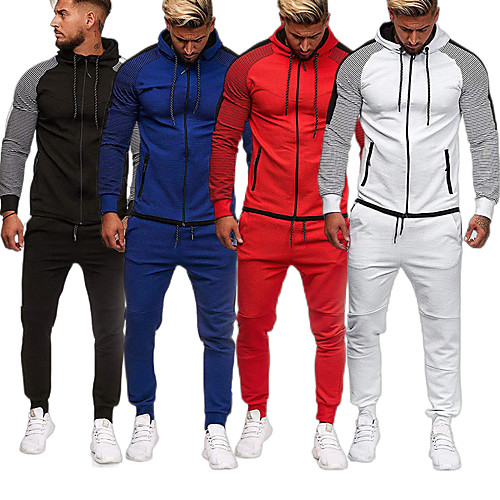 

Men's 2 Piece Full Zip Tracksuit Sweatsuit Street Athleisure Winter Long Sleeve Cotton Thermal Warm Breathable Soft Fitness Gym Workout Running Active Training Jogging Sportswear Skinny Stripes Plus