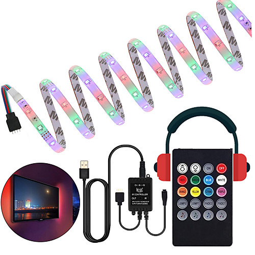 

Music Control LED Light Strip 1M 2M 3M 4M 5M 2835 RGB SMD 54 LEDs Per Meters Tiktok LED Strip Lights with IR 24 Key Controller USB Port DC5V