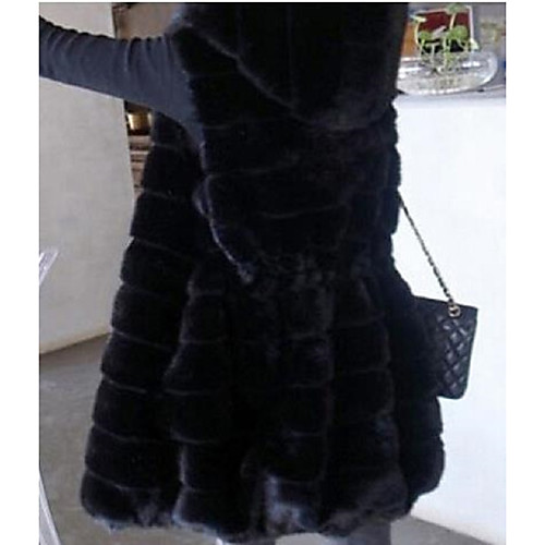 

Women's Faux Fur Coat Daily Fall & Winter Long Coat Loose Basic Jacket Sleeveless Solid Colored Black