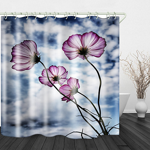 

Flowers under White Clouds Print Waterproof Fabric Shower Curtain for Bathroom Home Decor Covered Bathtub Curtains Liner Includes with Hooks 72 Inch