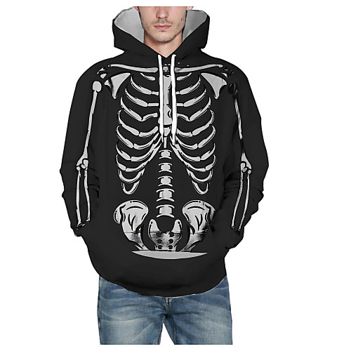 

Men's Pullover Hoodie Sweatshirt Graphic Skull Hooded Halloween Daily 3D Print Basic Hoodies Sweatshirts Long Sleeve Black