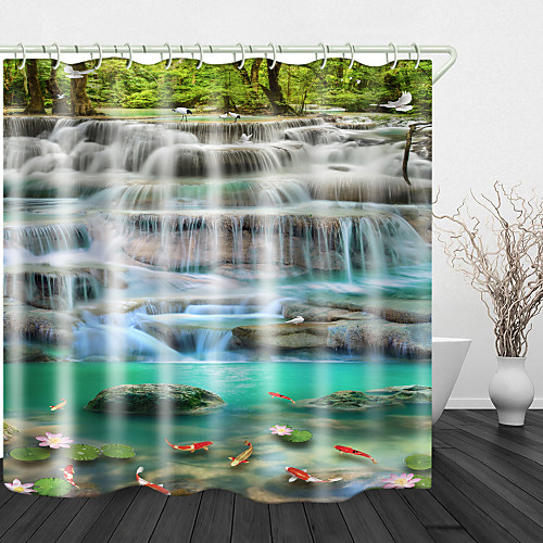 

Small fish in Mountain Pond Print Waterproof Fabric Shower Curtain for Bathroom Home Decor Covered Bathtub Curtains Liner Includes with Hooks