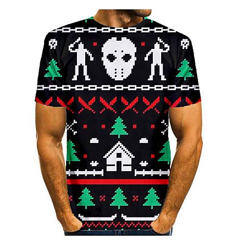 

Men's T shirt 3D Print Graphic 3D Skull Short Sleeve Christmas Tops Basic Round Neck Black