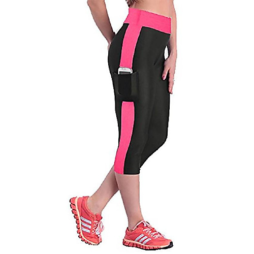 

womens yoga tights 3/4 capri pants fitness leggings with pocket (us:xs=tag:s, pink/black)