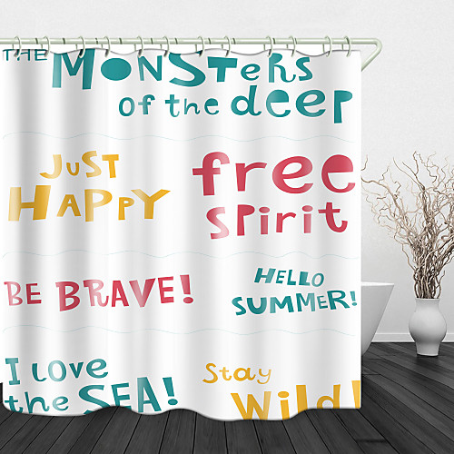 

Happy and Brave Print Waterproof Fabric Shower Curtain for Bathroom Home Decor Covered Bathtub Curtains Liner Includes with Hooks