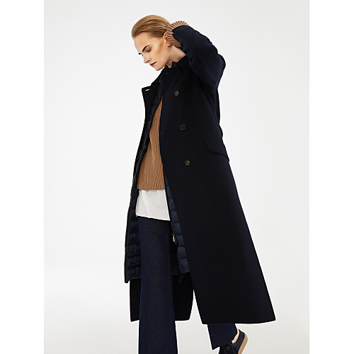 

Women's Coat Daily Fall & Winter Long Coat Notch lapel collar Regular Fit Basic Jacket Long Sleeve Solid Colored Navy Blue