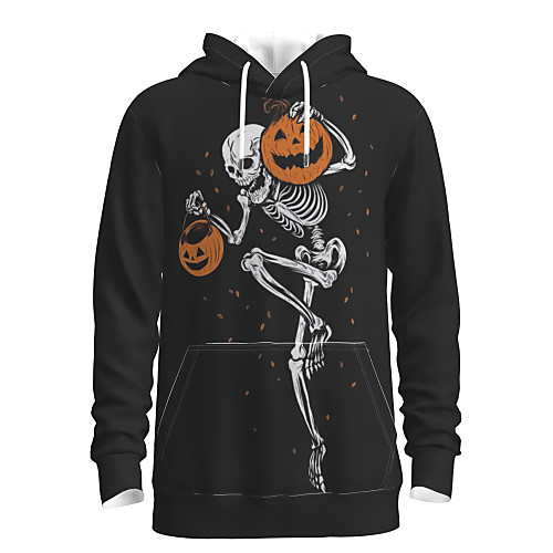 

Men's Pullover Hoodie Sweatshirt Graphic Skull Hooded Halloween Weekend 3D Print Casual Hoodies Sweatshirts Long Sleeve Black