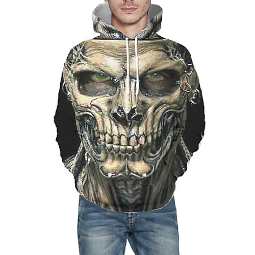 

Men's Pullover Hoodie Sweatshirt Graphic 3D Skull Hooded Daily 3D Print Basic Hoodies Sweatshirts Long Sleeve Gray