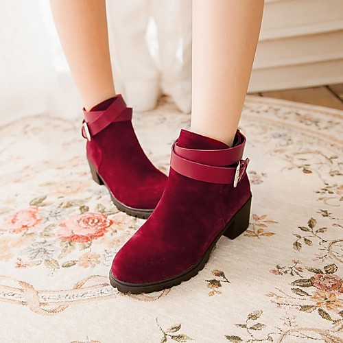 

Women's Boots Block Heel Boots Block Heel Round Toe Booties Ankle Boots Classic Daily PU Solid Colored Almond Black Red / Booties / Ankle Boots