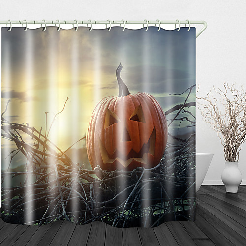 

Halloween Morning Pumpkin Digital Printing Shower Curtain Shower Curtains & Hooks Modern Polyester New Design