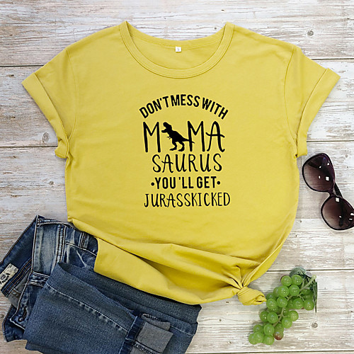 

Women's T shirt Graphic Text Letter Print Round Neck Tops 100% Cotton Basic Basic Top White Yellow Wine