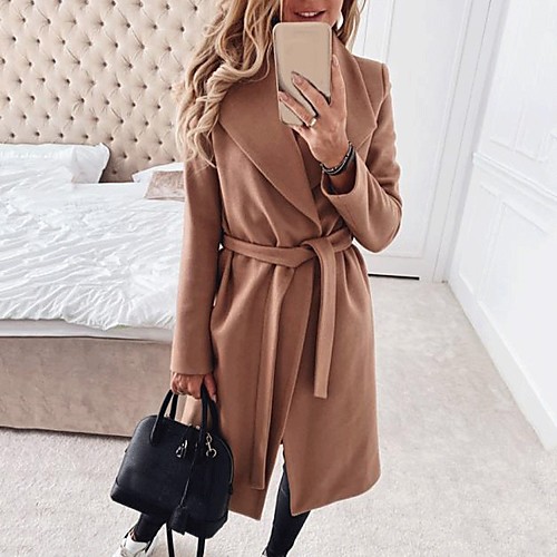 

Women's Coat Causal Fall Winter Long Coat Regular Fit Elegant & Luxurious Jacket Long Sleeve Solid Colored Classic Yellow Khaki / Spring