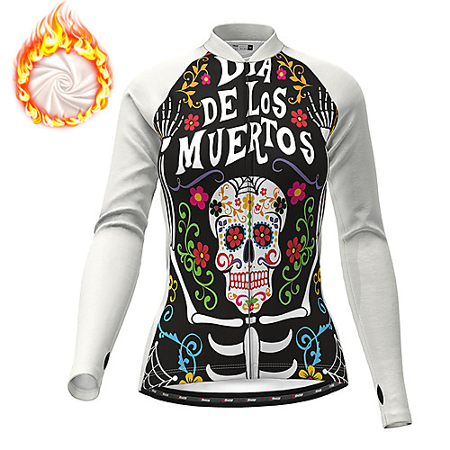 

21Grams Women's Long Sleeve Cycling Jersey Winter Fleece Polyester White Purple Red Sugar Skull Skull Floral Botanical Bike Jacket Jersey Top Mountain Bike MTB Road Bike Cycling Thermal Warm Fleece