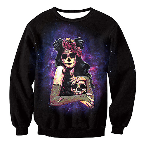 

Women's Pullover Sweatshirt Graphic Character Skull Halloween Daily Other Prints Basic Halloween Hoodies Sweatshirts Loose Black Red