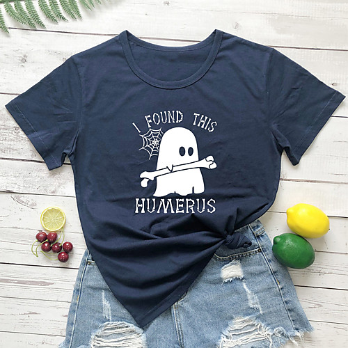 

Women's Halloween T shirt Graphic Graphic Prints Letter Print Round Neck Basic Halloween Tops 100% Cotton White Purple Red