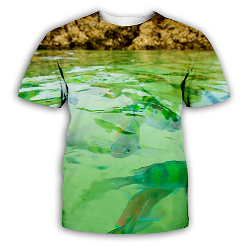 

Men's T shirt 3D Print Graphic Print Short Sleeve Party Tops Exaggerated Light Green