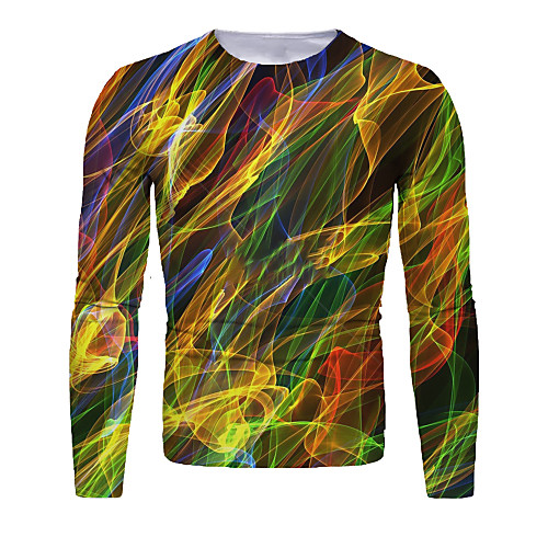 

Men's T shirt 3D Print Graphic Abstract Long Sleeve Daily Tops Basic Rainbow