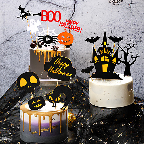 

Halloween Party Halloween Cake Decoration Ghost Card Set Black Castle Bat Flag Pumpkin Witch Cake Dessert Topper Decoration