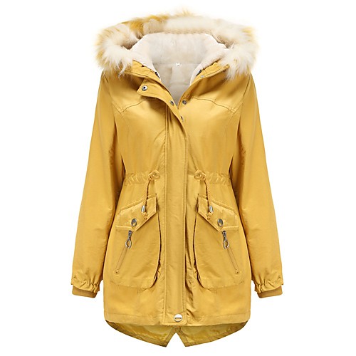 

Women's Parka Long Coat Loose Jacket Solid Colored Yellow Blushing Pink