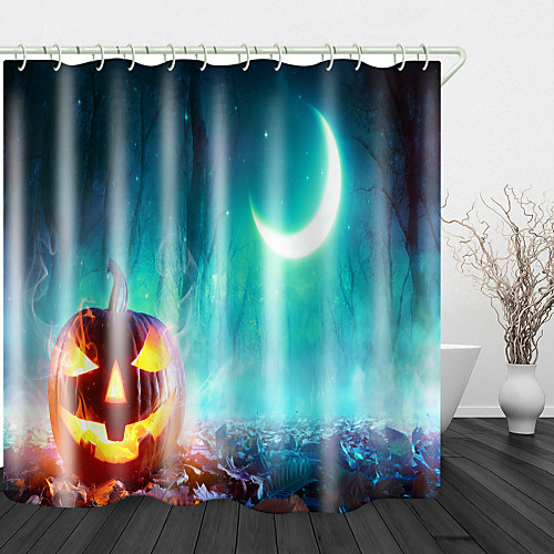 

Halloween Devil Pumpkin Crescent Moon Digital Printing Shower Curtain English Green Leaf Digital Printing Shower Curtain Shower Curtains & Hooks Modern Polyester New Design