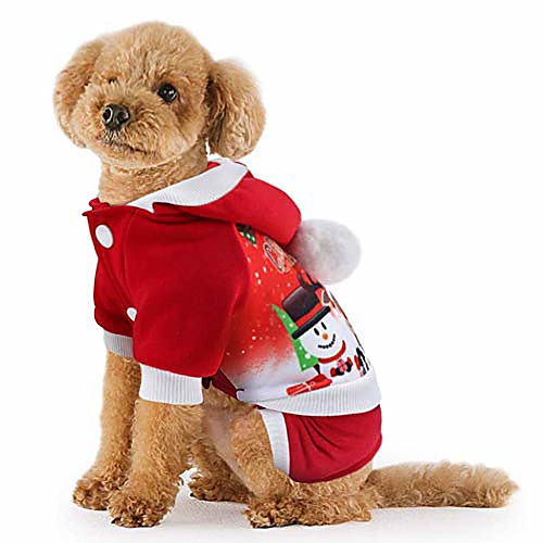 

christmas dog clothes cartoon snowman doggie costume warm coral fleece pet hoodie coat outfit winter small dog four-leg jumpsuit jacket doggie pajamas puppy party dress up apparel (red)