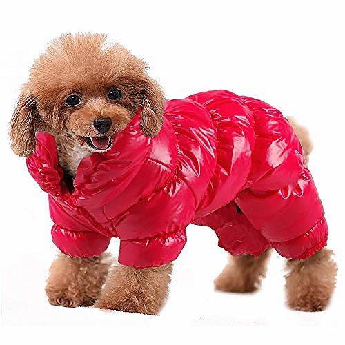 

winter dog coat waterproof windproof dog snowsuit warm fleece padded winter pet clothes for chihuahua poodles french bulldog pomeranian small dogs (red)