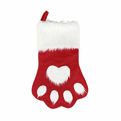 

dog cat paw christmas stockings, plush hanging socks for holiday and christmas decorations (large/18in, white-red)