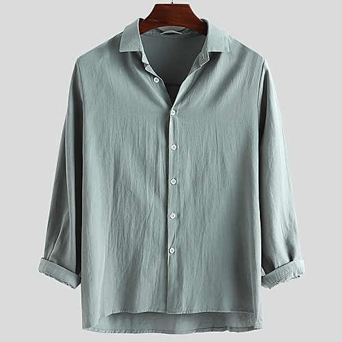 

Men's Shirt Other Prints Geometric Print Long Sleeve Daily Tops Cotton Basic Button Down Collar Gray Green White