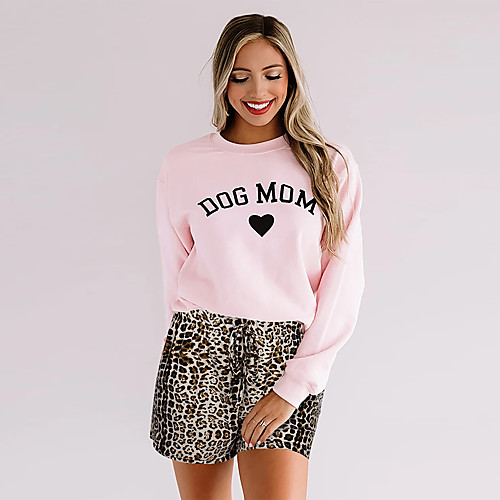 

Women's Basic Leopard Cheetah Print Letter Two Piece Set Sweatshirt Pant Drawstring Print Tops