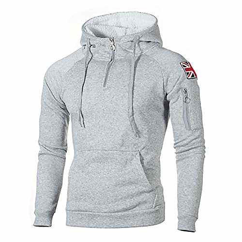 

mens fashion zip-up hoodie solid color coat long sleeves loose fit athletic coat lightgray