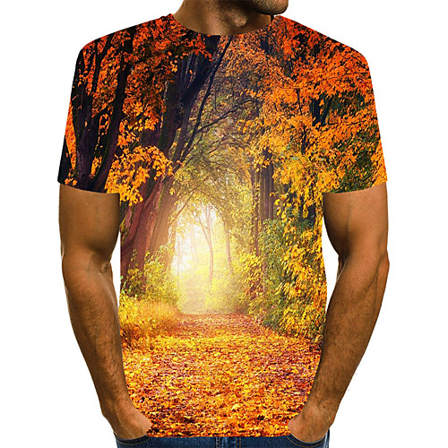 

Men's T shirt Shirt 3D Print Graphic Print Short Sleeve Daily Tops Streetwear Round Neck Orange Green Brown
