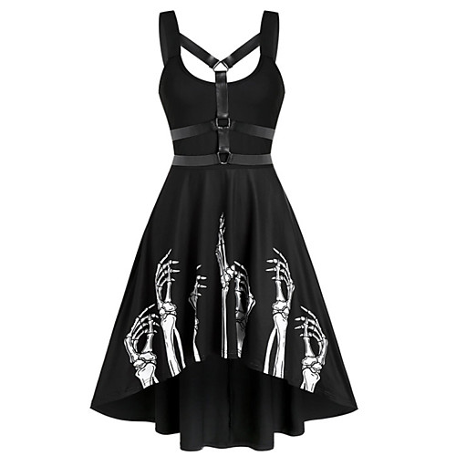

Women's Halloween A Line Dress Knee Length Dress Purple Black Red Sleeveless Pumpkin Print Print Summer Square Neck Hot Vintage 2021 M L XL XXL 3XL