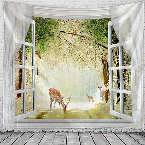

Window Landscape Wall Tapestry Art Decor Blanket Curtain Picnic Tablecloth Hanging Home Bedroom Living Room Dorm Decoration Polyester Garden Rural Animal