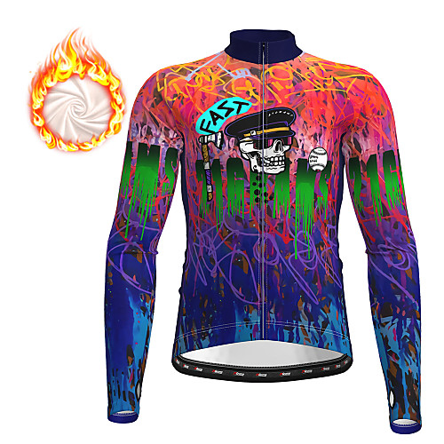 

21Grams Men's Long Sleeve Cycling Jersey Winter Fleece Polyester Dark Blue Sugar Skull Skull Christmas Bike Top Mountain Bike MTB Road Bike Cycling Fleece Lining Warm Quick Dry Sports Clothing Apparel