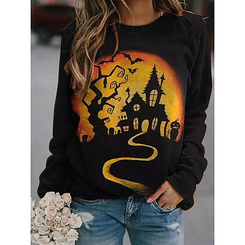 

Women's Hoodie Sweatshirt Cat Graphic Pumpkin Halloween Daily Other Prints Basic Halloween Hoodies Sweatshirts Yellow Black Brown