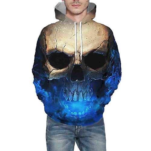 

Men's Pullover Hoodie Sweatshirt Graphic 3D Skull Hooded Daily 3D Print Basic Hoodies Sweatshirts Long Sleeve Blue Gray Green